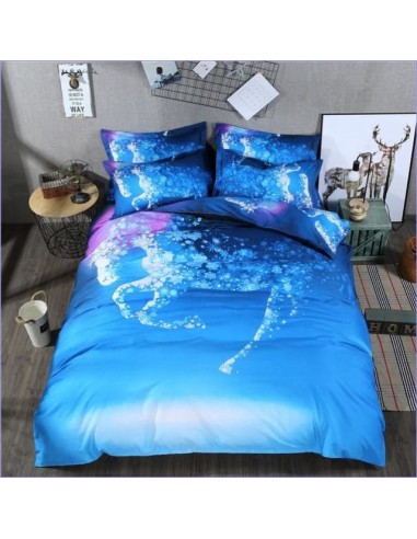 Housse de Couette Licorne Fleurie bleue plus qu'un jeu 