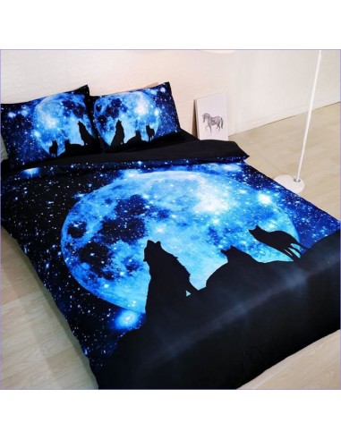 Housse de Couette Loup et Lune Bleue Pour